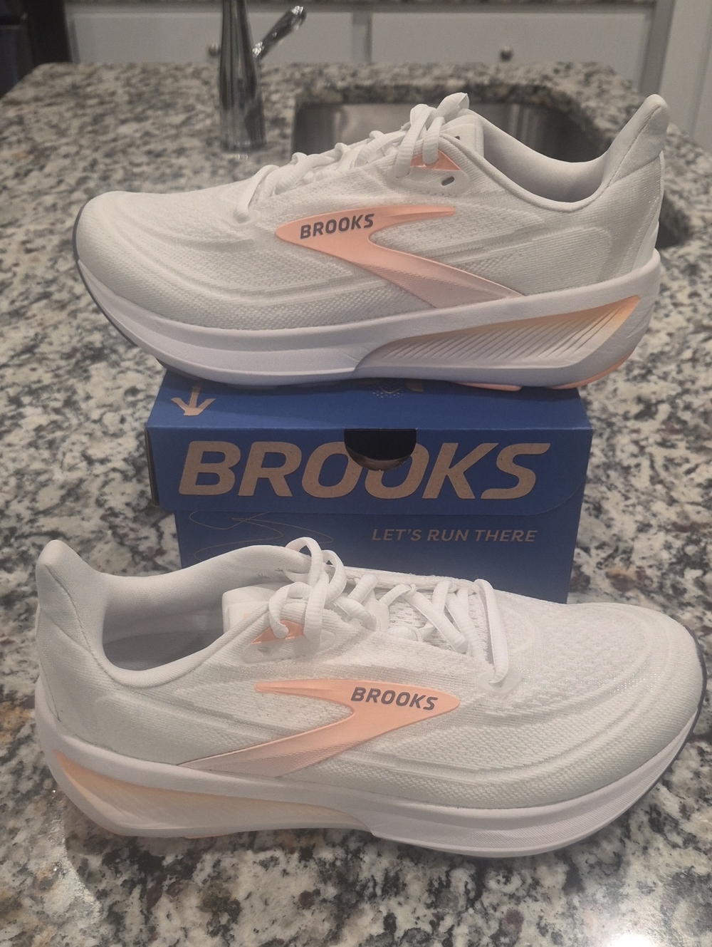 NEW Brooks White Running Revel 9 Sneakers with Peach Accents - Picture 6 of 8